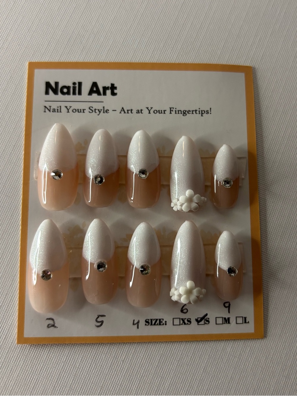 White & Nude Press-On Nails with Pearl Accents